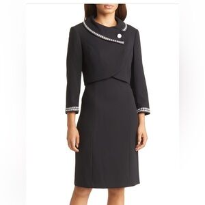 Tahari ASL Beaded Jacket and Sheath Black Dress size 12 NWT